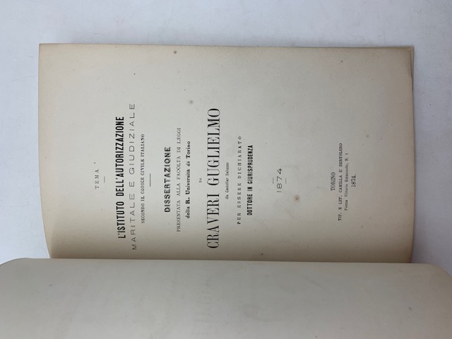 L'istituto della autorizzazione maritale e giudiziale secondo il codice civile italiano. Dissertazione presentata alla Facoltà di Leggi della R. Università di Torino